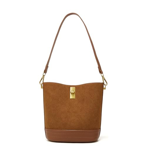 ONE2MAY Small Bucket Bag Bucket Purse for Women Shoulder Purse Crossbody Handbag Mini Faux Suede Hobo Bag (Caramel) | Amazon (US)