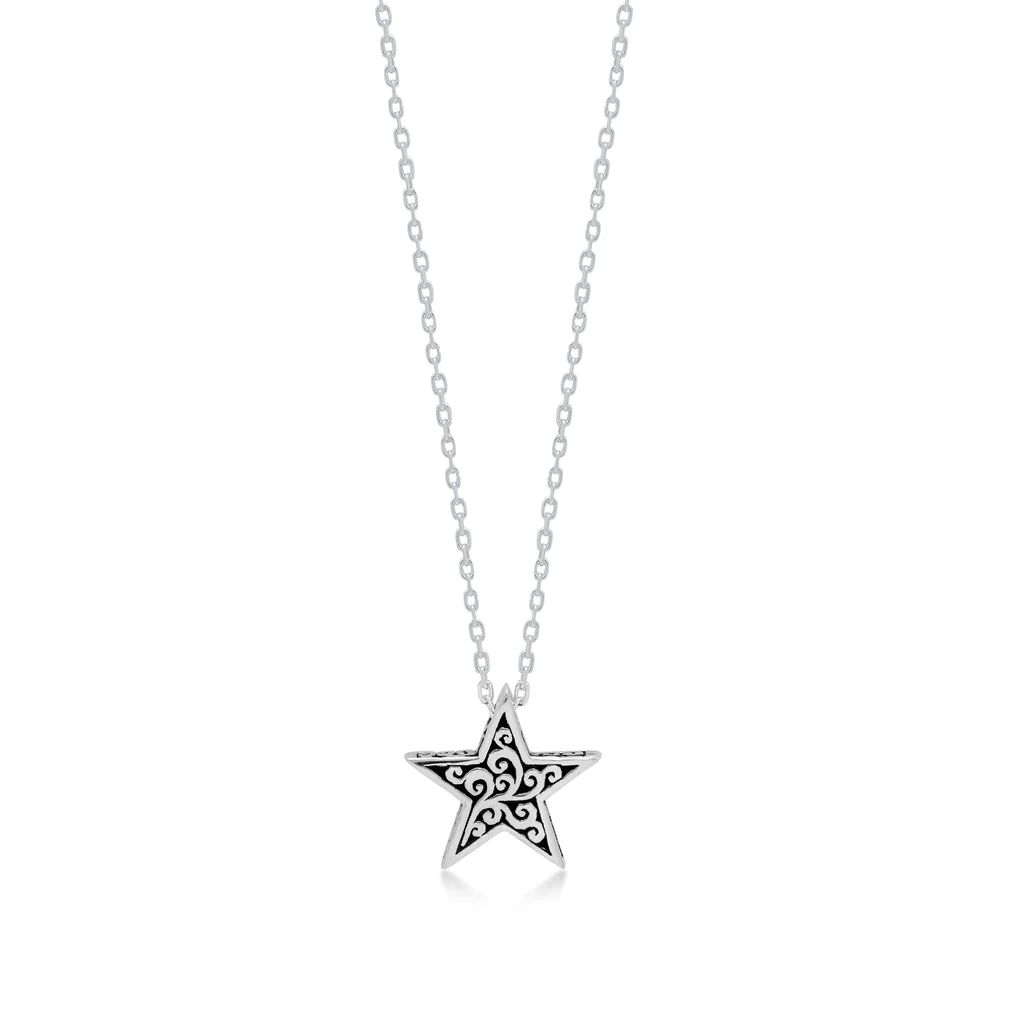 LH Signature Scroll Sterling Silver Delicate Tiny Star Pendant Necklace in 18 | Lois Hill Designs LLC