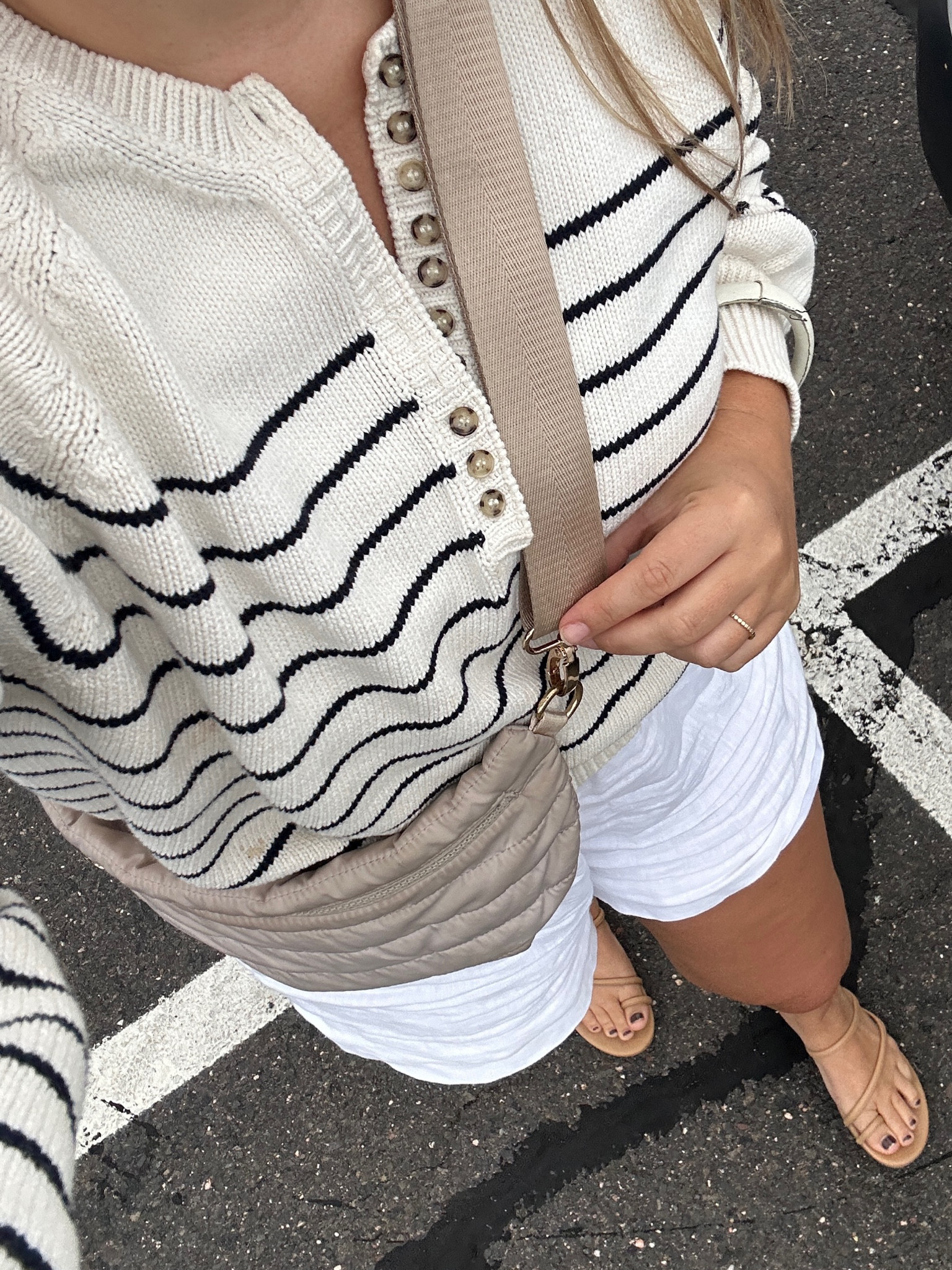 Sezane sweater- size up if in between ( i wear a large here but also own medium) 

If tucking a lot true to size is great! Its boxy so if you want it more roomy with length go with larger size

It does loosen with wear

Ludo sandals tts

Shorts tts ( LINED) and so good 

#LTKBacktoSchool #LTKSeasonal #LTKFallSale