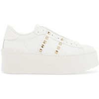Valentino Garavani White Rockstud Elegant Sneakers With Golden Studs | Balardi (US & Canada)