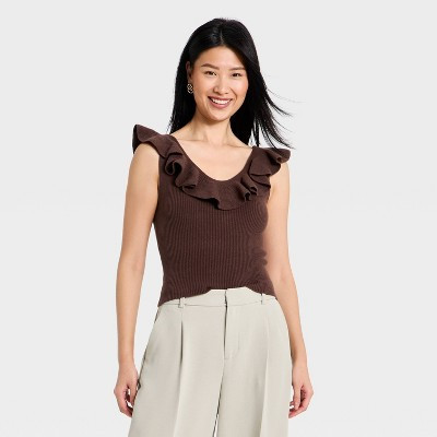 Women's Ruffle Tank Top - A New Day™ Brown M | Target