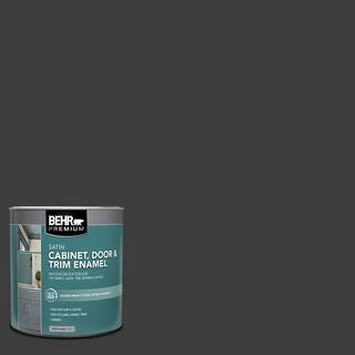 BEHR PREMIUM 1 qt. Black Satin Enamel Interior/Exterior Cabinet, Door & Trim Paint 752304 - The H... | The Home Depot