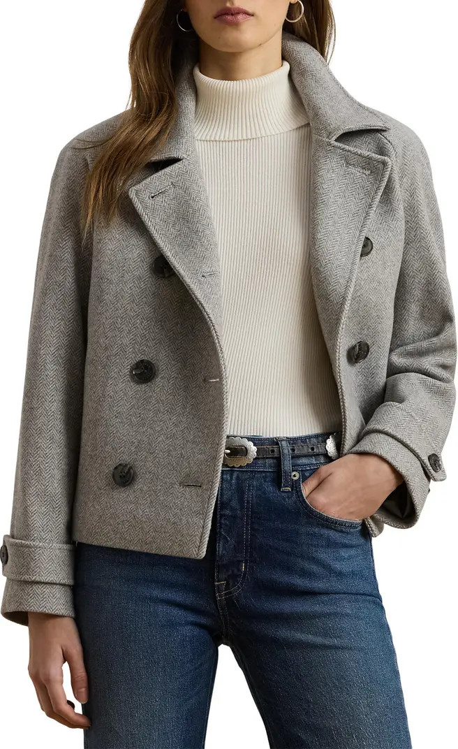 Herringbone Crop Wool Blend Peacoat | Nordstrom