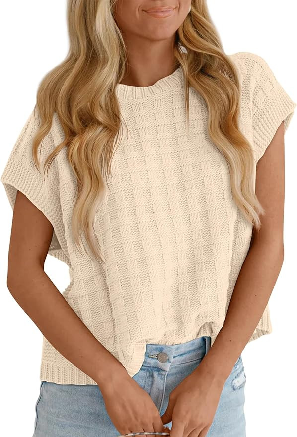 LILLUSORY Womens Summer Short Sleeve Sweater Vest Cap Sleeve Casual Crewneck Lightweight Knit Top... | Amazon (US)