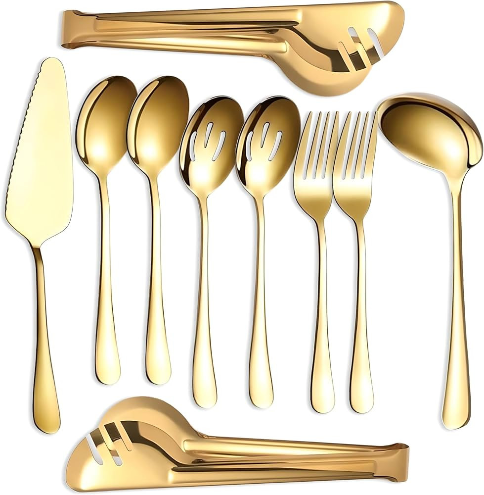 NEXNEOM Serving Utensils Set Gold 10-Piece - Stainless Steel Stunning Mirror-Finish, Lightweight,... | Amazon (US)