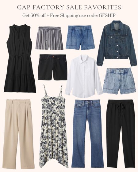 Gap Factory sale favorites. Get 60% off & free shipping use code: GFSHIP. Summer outfit. Vacation outfit. Travel outfit. 4” mid rise east denim utility shorts. Classic denim jacket. White linen blend shirt. 5” mid rise denim shorts. Black sleeveless split neck mini dress. Swim coverup. Easy crepe trousers. Mid rise kick fit jeans. Floral pattern squareneck handkerchief hem midi dress. Black twill easy pants. 4” mid rise striped linen blend shorts. 4” mid rise denim utility shorts  

#LTKFindsUnder50 #LTKSummerSales #LTKSaleAlert
