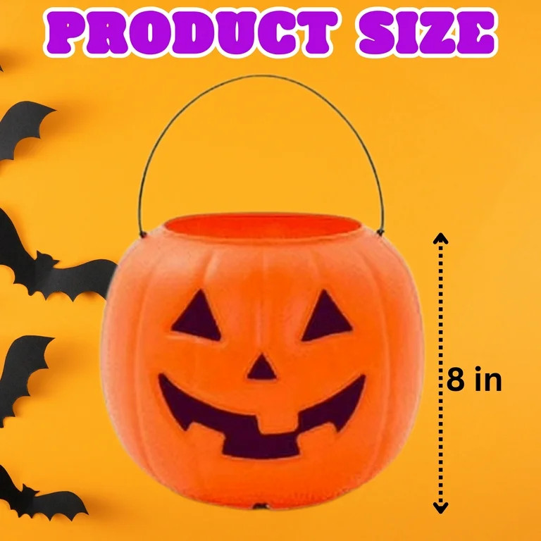 Halloween Buckets for Trick or Treat 8 inch, Plastic Orange Pumpkin Pail for Trick or Treating Pa... | Walmart (US)
