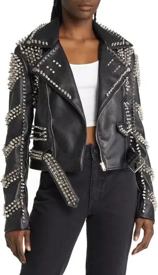 AZALEA WANG Spike Belted Faux Leather Moto Jacket | Nordstrom | Nordstrom