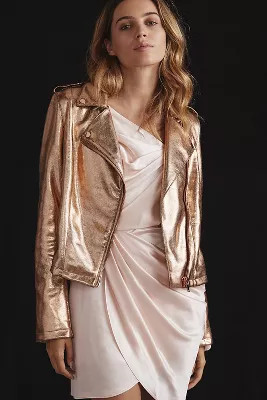 By Anthropologie Metallic Faux Leather Moto Jacket | Anthropologie (US)