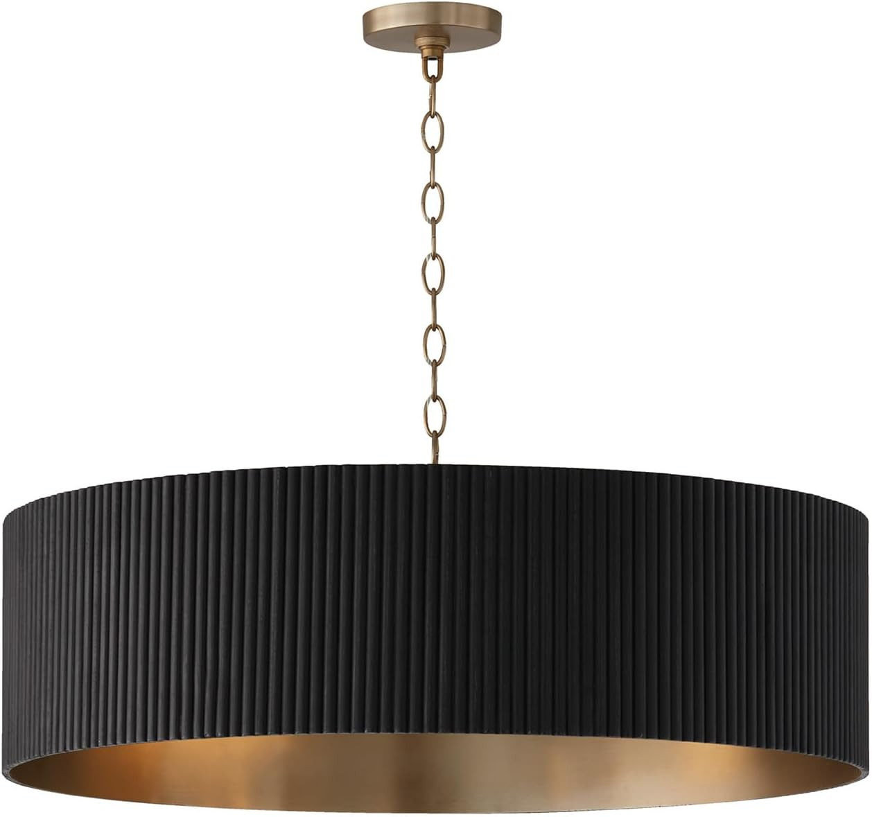 Capital Lighting 450741KR Donovan Mid-Century Modern Artisan Luxe Fluted Mango Wood Drum Chandelier, 4-Light 400 Total Watts, 11" H x 31" W, Black Stain and Matte Brass | Amazon (US)