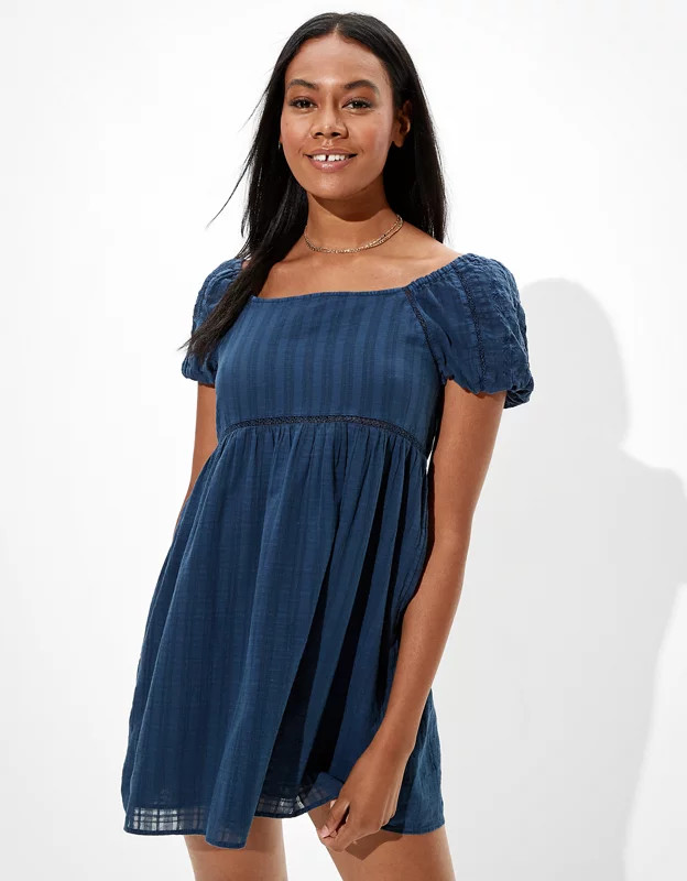 AE Puff-Sleeve Babydoll Mini Dress | American Eagle Outfitters (US & CA)