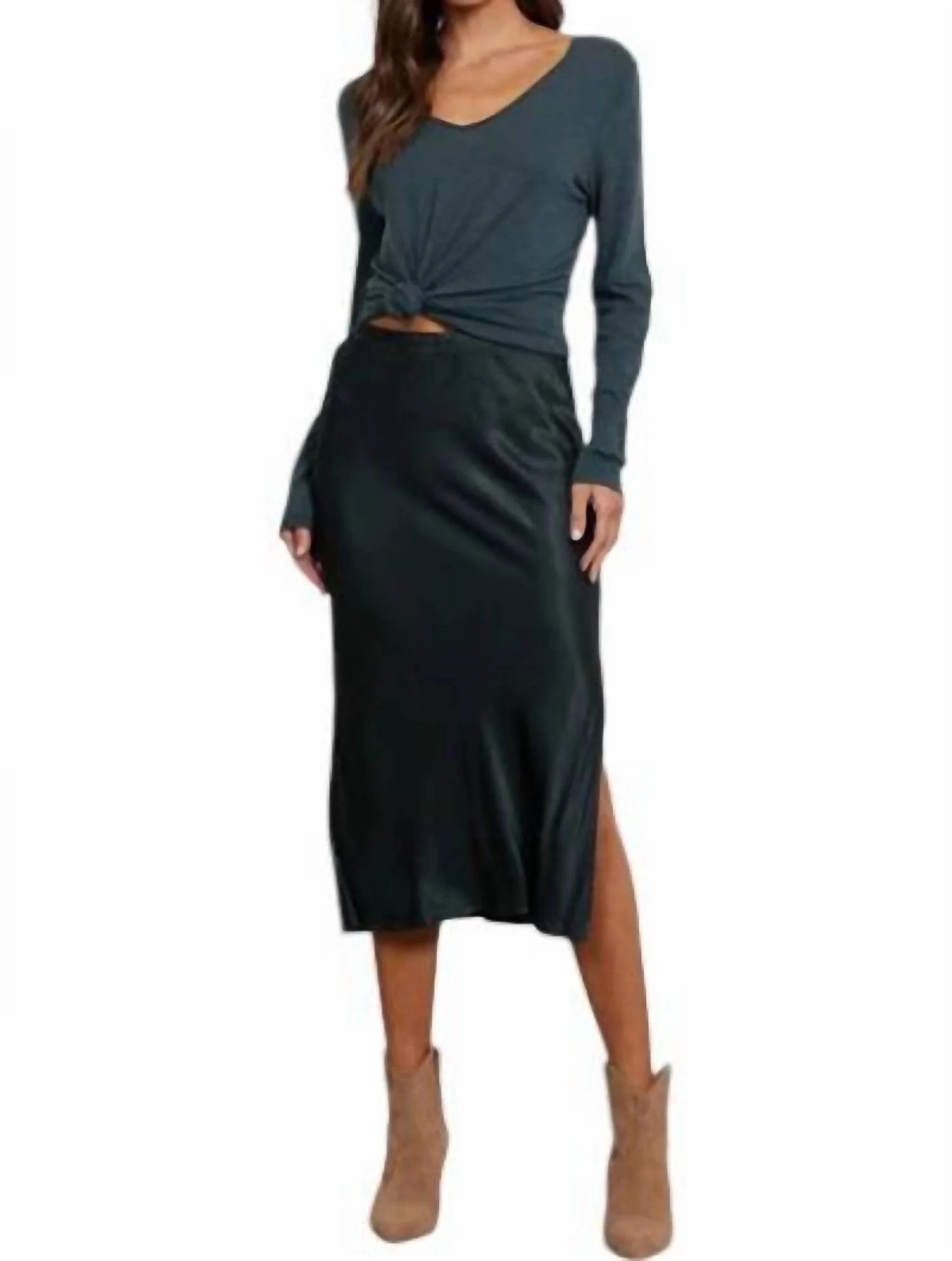 Dorit Silky Slip Skirt In Pine | Shop Simon