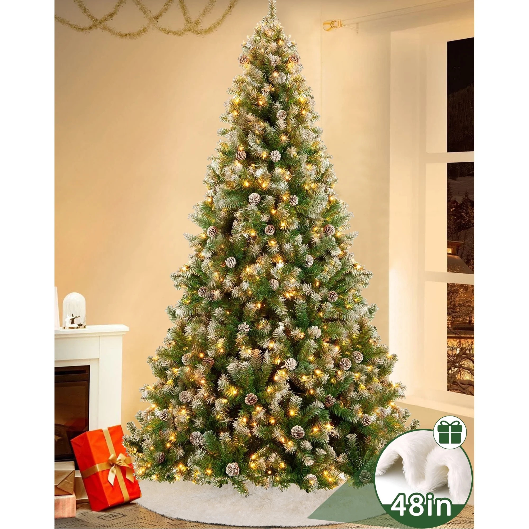 Yexmas 6ft Pre-Lit Realistic Artificial Christmas Trees,Green Christmas Trees with 1200 Flocked F... | Walmart (US)