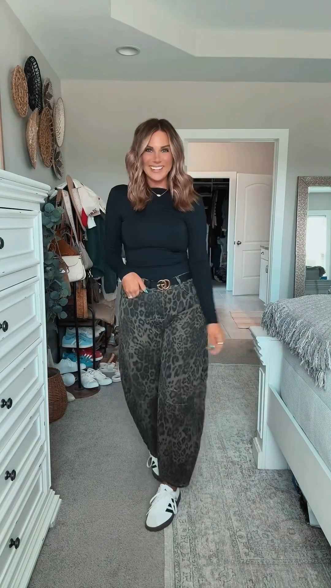 Obsessed with this cheetah print for fall 🐆 These cheetah barrel jeans are a must-have, paired with a simple black top and my fave Adidas sneakers. 

#LTKSeasonal