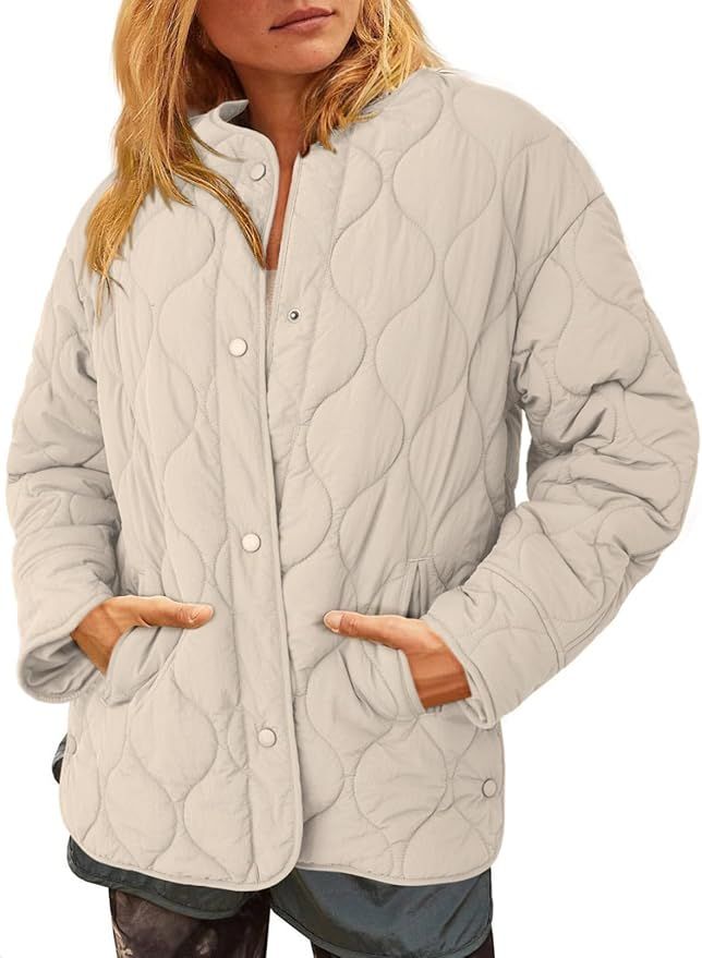 Dokotoo Womens Quilted Lightweight Jackets Button Down Puffer Jacket Coats Padded Outwear with Po... | Amazon (US)