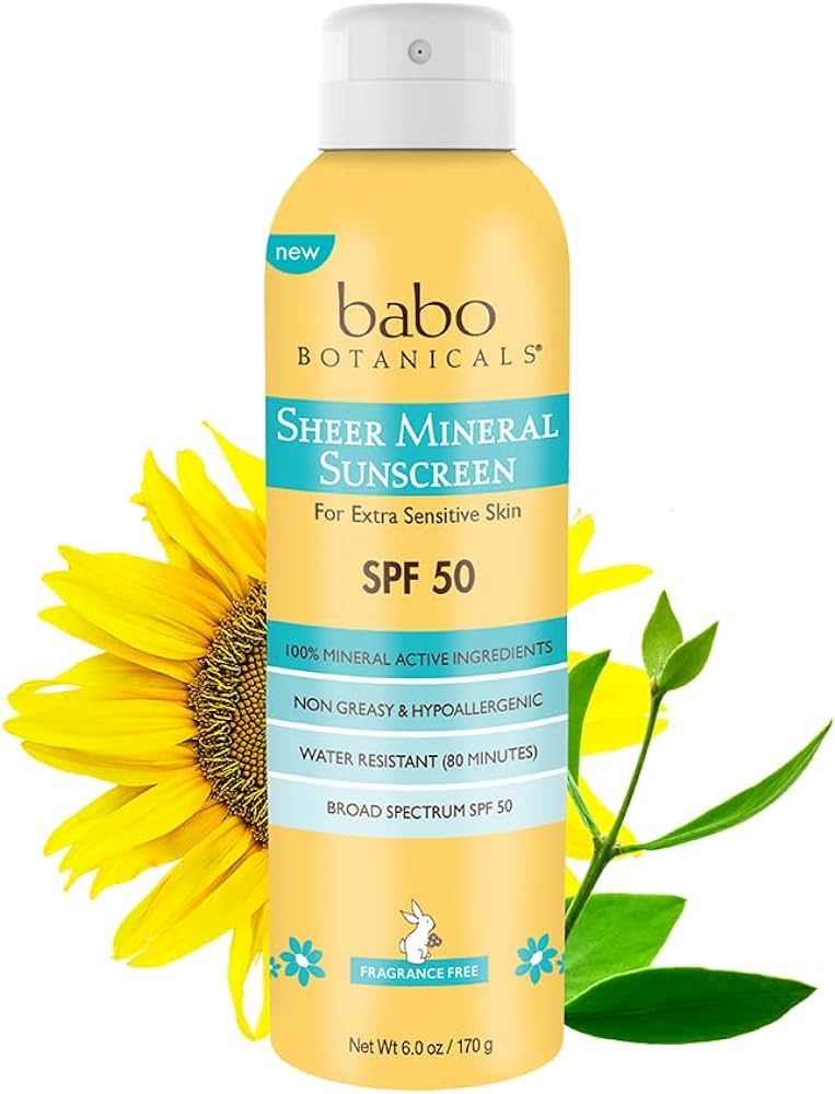 Babo Botanicals Sheer Mineral Sunscreen Spray SPF 50 with 100% Mineral Active Ingredients - for B... | Amazon (US)