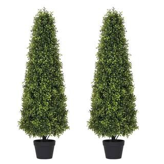 4 ft. Artificial Boxwood Cone Topiary Tree in Pot 2-Pack | The Home Depot