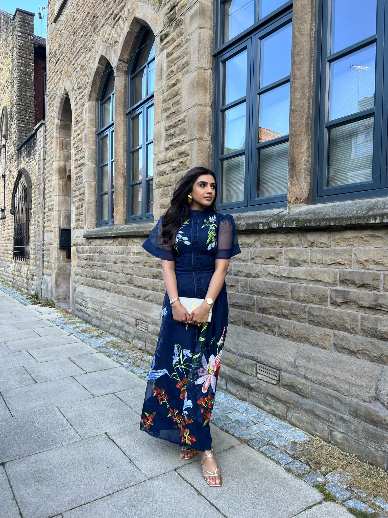 botanical embroidery organdie angel sleeve midi dress Karen Millen, Botanical Embroidery Organdie Angel Sleeve Midi Dress