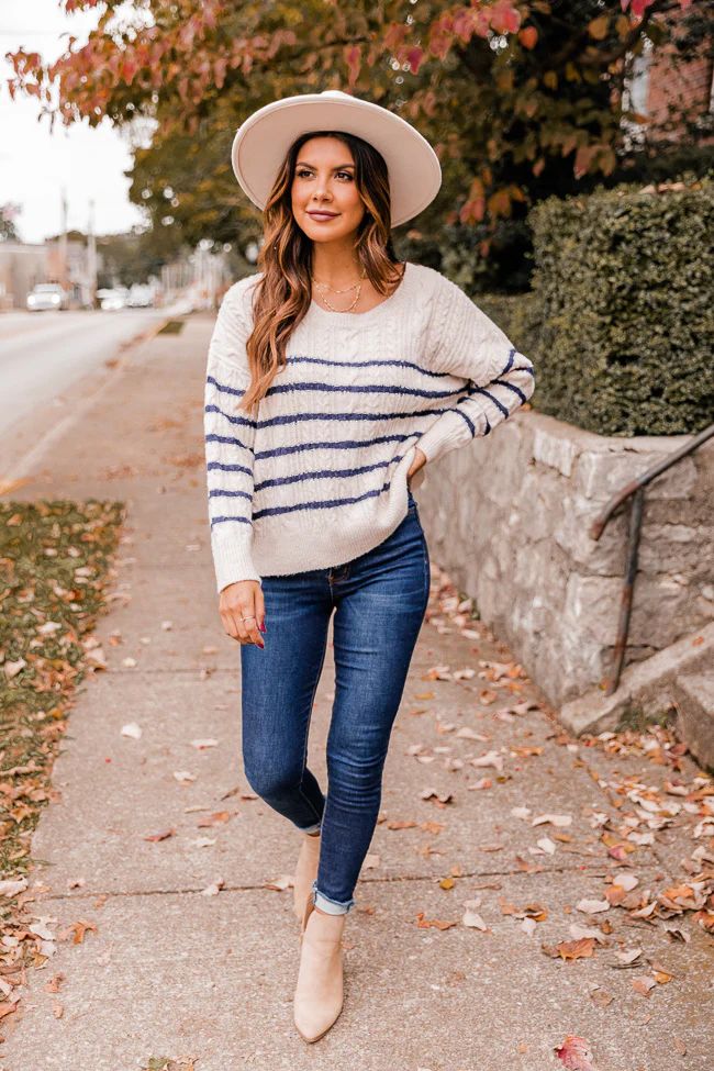 Forever More Navy Cable Knit Striped Sweater FINAL SALE | The Pink Lily Boutique