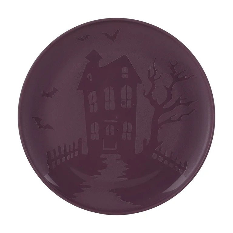 Mainstays 30-Piece Plastic Etched Haunted House Dinnerware Set, Purple | Walmart (US)