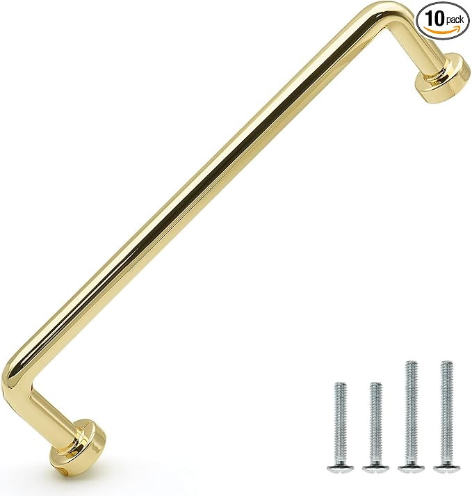 10 Pack Polished Brass Cabinet Pulls 5 Inch(128mm) Hole Center Zinc Alloy Shiny Gold Drawer Dress... | Amazon (US)