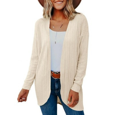 Womens Open Front Cardigans Lightweight Cardigans Casual Long Sleeve Sweater Knit Cardigans - Apricot L | Target