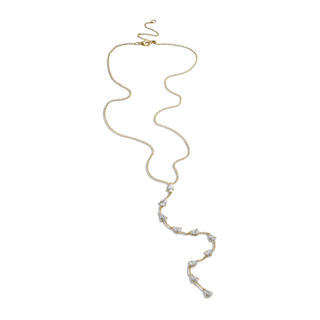 Gold Pear Stone Lariat Necklace | Rosie Fortescue Jewellery