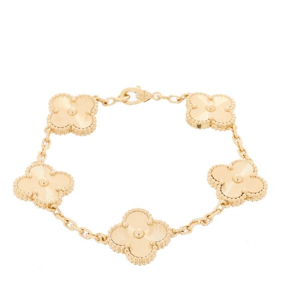 18K Yellow Gold 5 Motifs Guilloche Vintage Alhambra Bracelet | FASHIONPHILE (US)