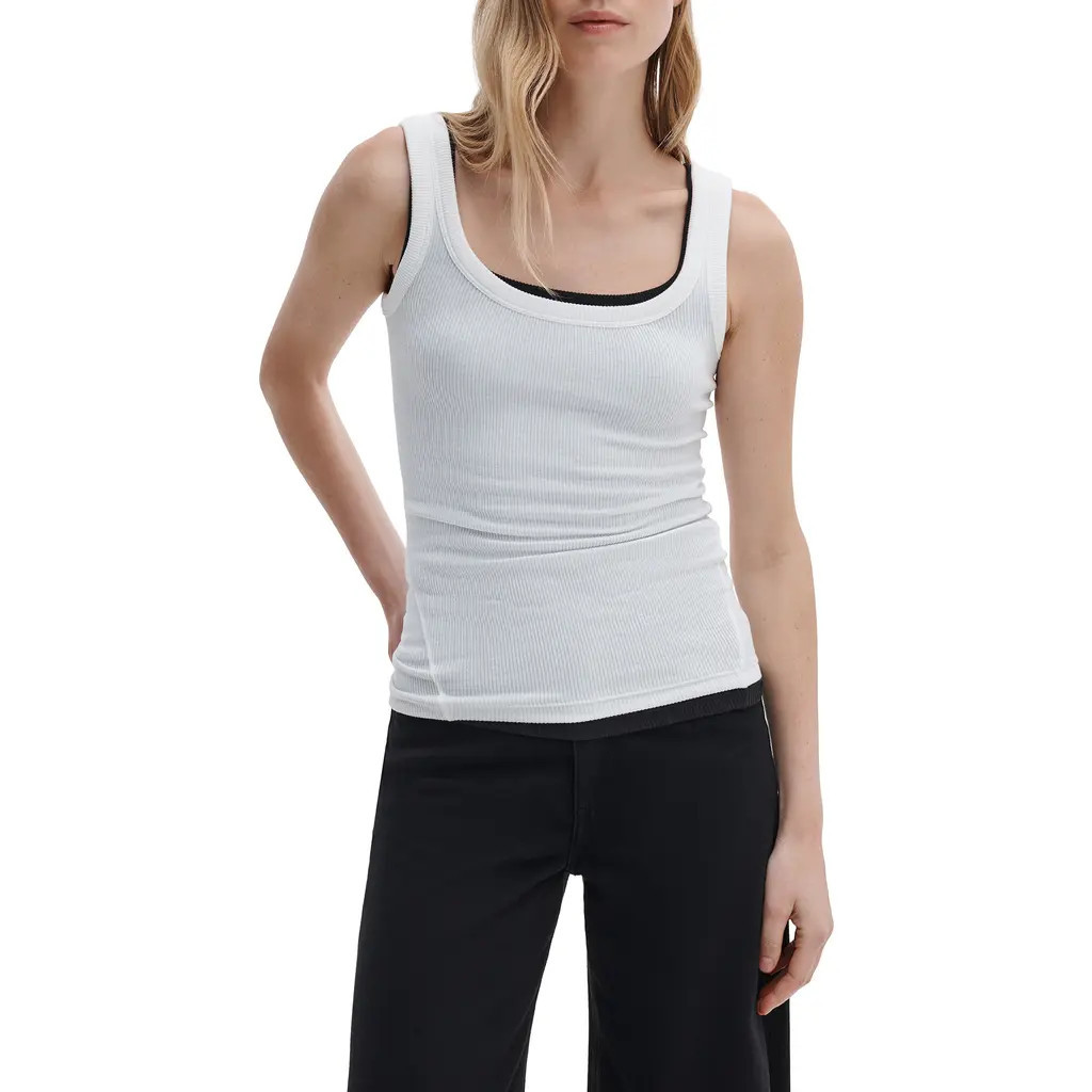 rag & bone The Essential Rib Cotton U-Neck Tank in White at Nordstrom, Size X-Small | Nordstrom