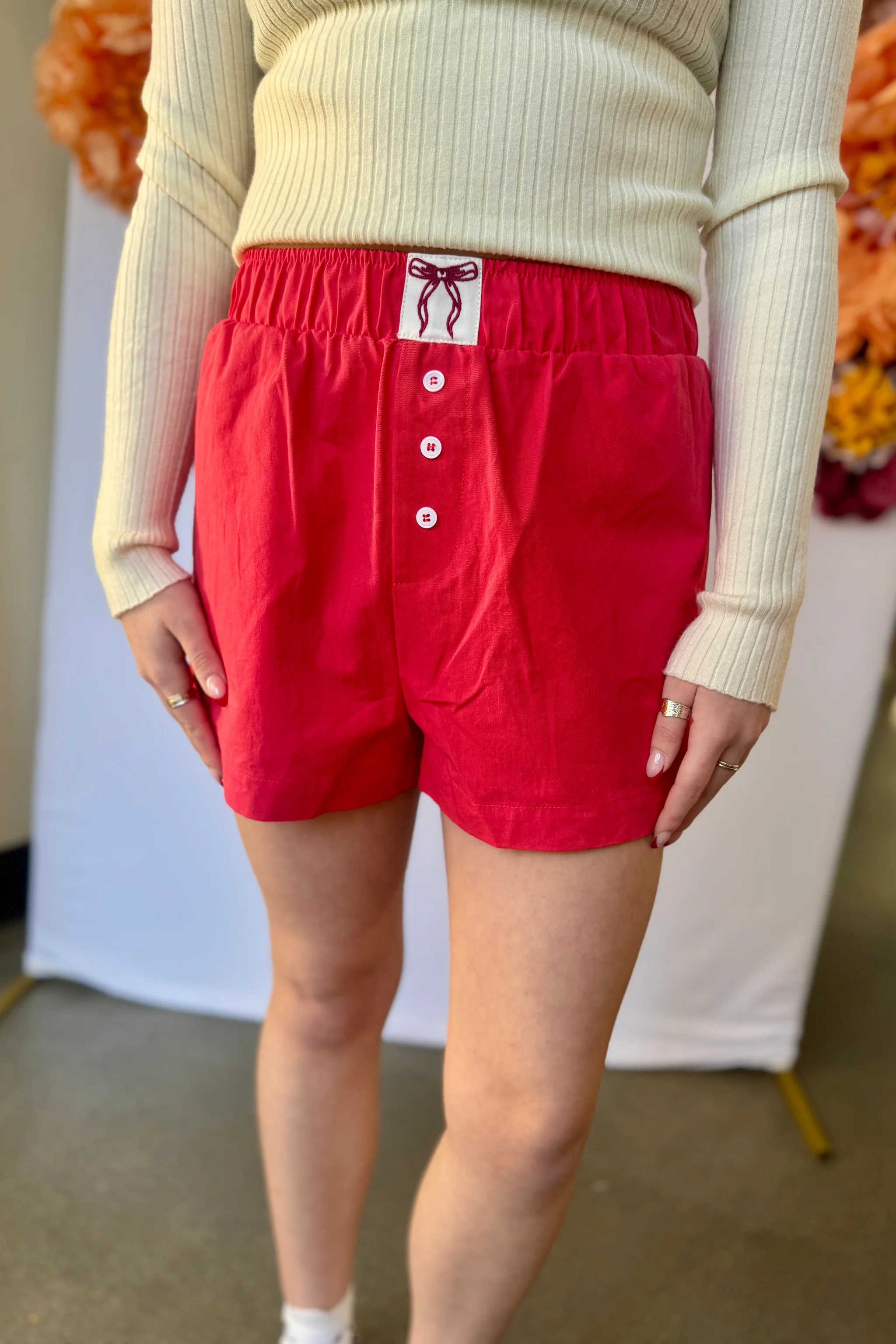 High Waisted Boxer Style Shorts Red | Shop.app