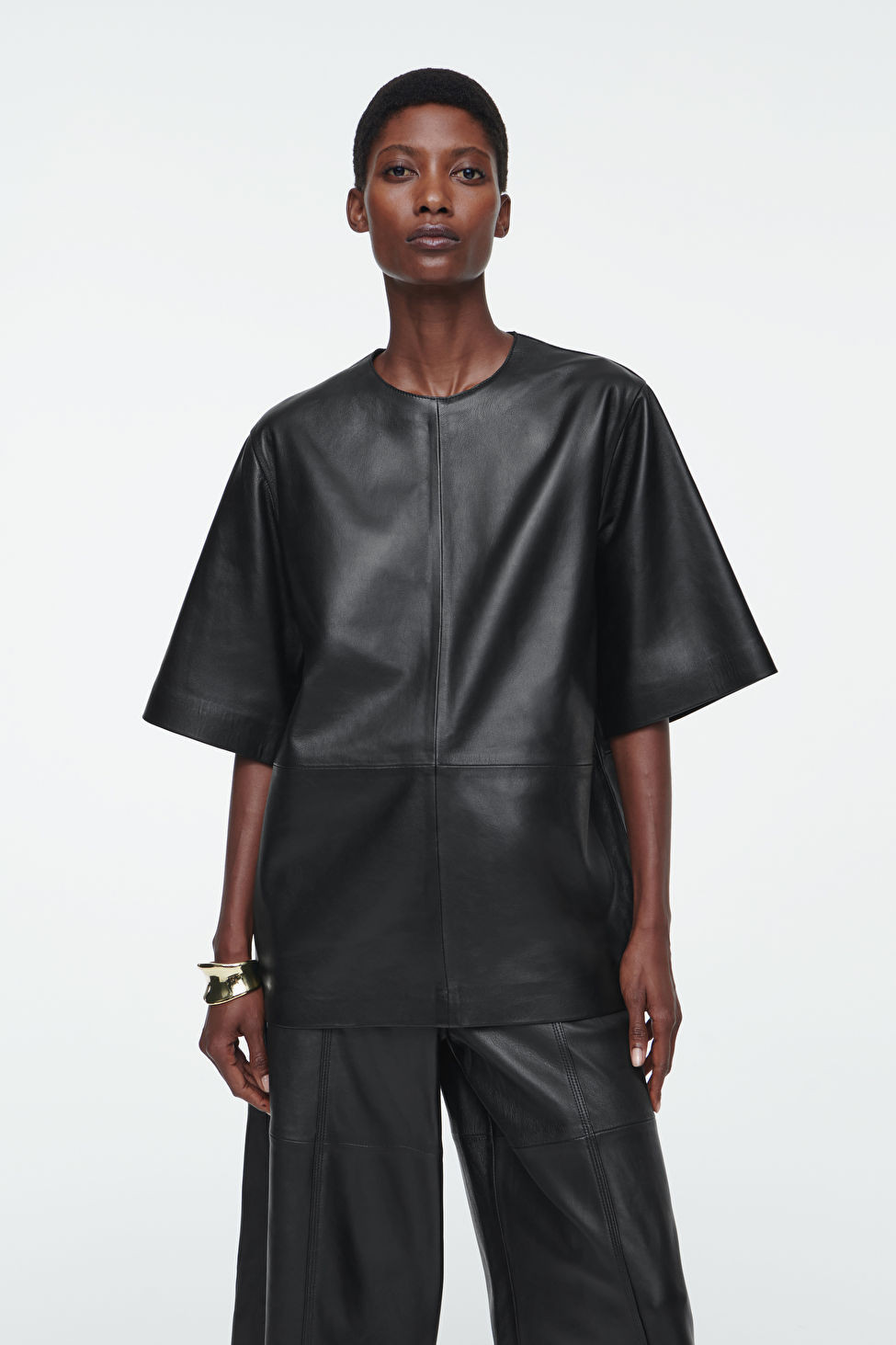 LEATHER T-SHIRT - BLACK - Shirts - COS | COS (US)