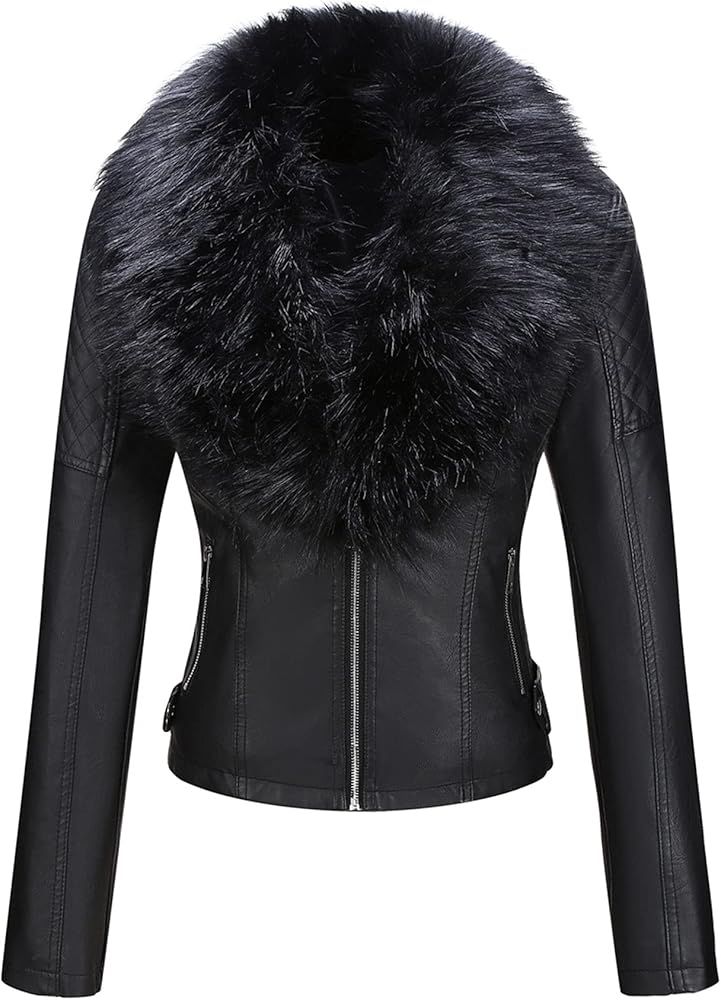 Bellivera Womens Faux Leather Jacket, Fall and Winter Fashion 2021 Moto Biker Coat with Fur Colla... | Amazon (US)