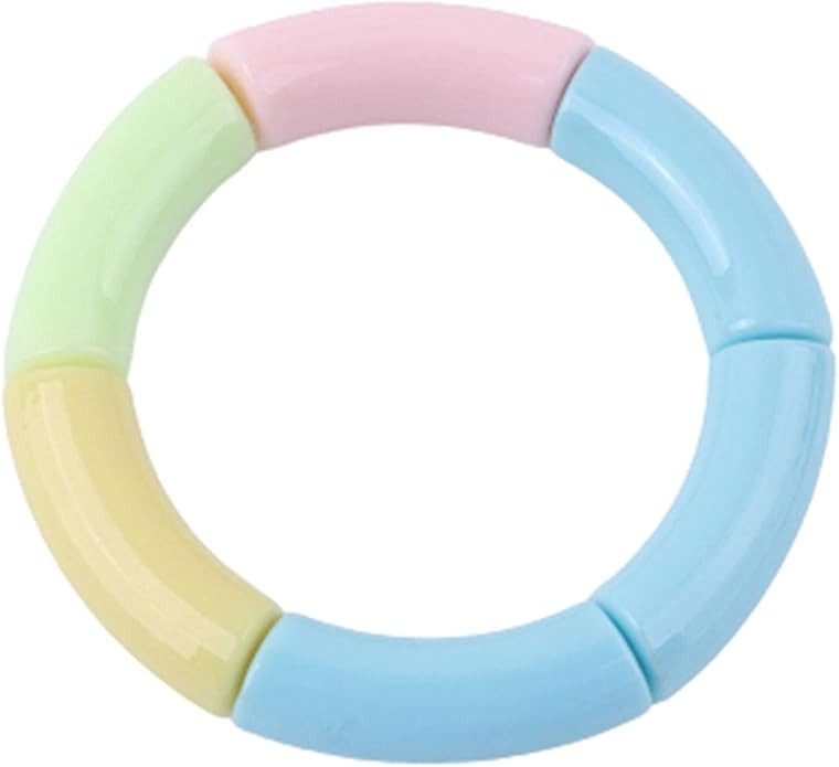 Colorful Bamboo Tube Elastic Bracelet Chunky Curved Acrylic Beads Stretchable Bracelets Geometric... | Amazon (US)