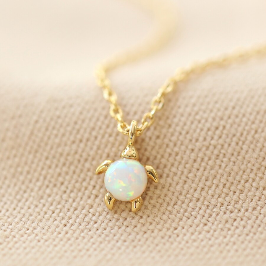 Opal Turtle Charm Necklace in Gold | Lisa Angel