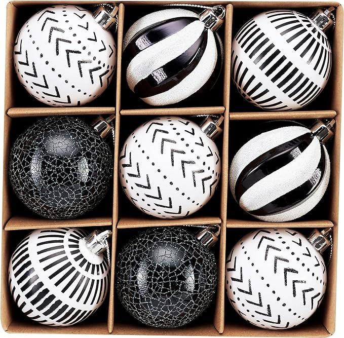 DecorbyHannah 9ct 60mm Christmas Ball Ornaments, Black and White Christmas Ornaments, Shatterproo... | Amazon (US)