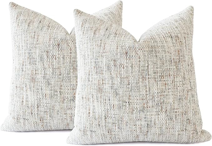 Textured Neutral Throw Pillow Covers 18x18 Inch Set of 2 Soft Woven Chenille Accent Boho Farmhous... | Amazon (US)