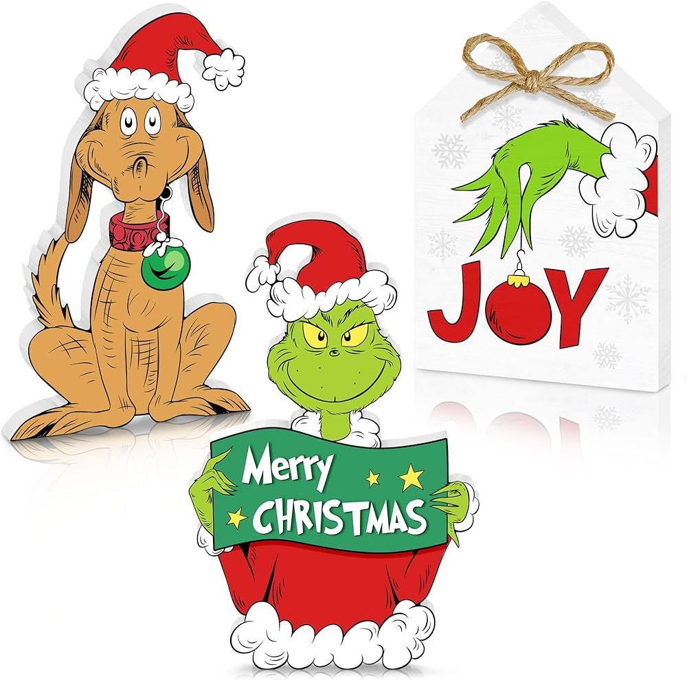 3pcs Christmas Wooden Table Signs, Funny Dog Centerpieces Christmas Tiered Tray Decorations Set f... | Amazon (US)