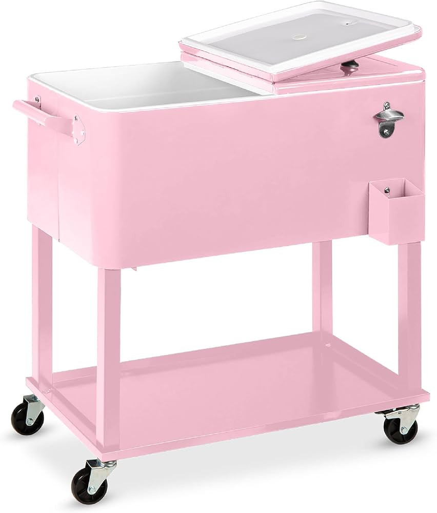 Amazon.com: Best Choice Products 80-Quart Outdoor Steel Rolling Cooler Cart w/Ice Chest, Bottle O... | Amazon (US)