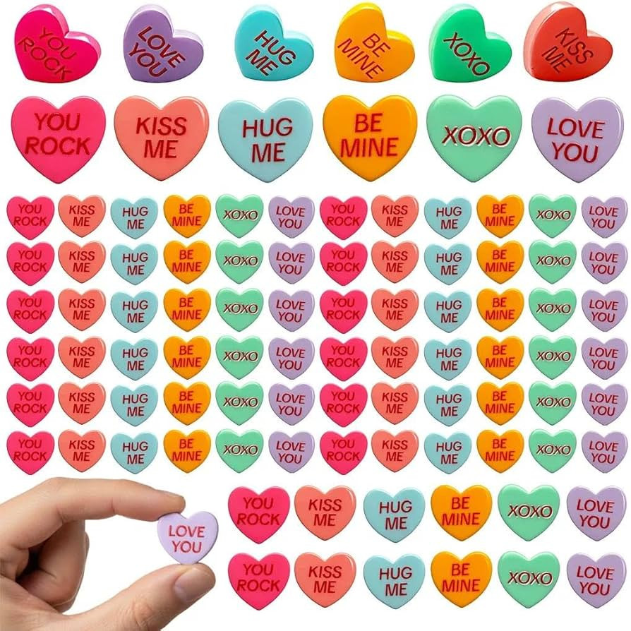60 Pcs Conversation Mini Heart Charms Flatback, 1-Inch Resin Flatback Hearts with 6 Sweet Sayings... | Amazon (US)