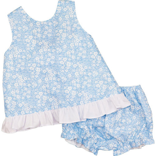 White And Blue Floral Print Diaper Set | Cecil and Lou