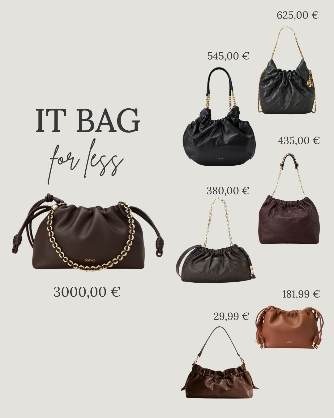 Wir starten hier eine neue Serie: Designer Bags für weniger € - lieben wir???

Wir lieben die wunderschöne Loewe Tasche, aber das geht auch günstiger 🙃 : unsere Favoriten €-€€€



#LTKeurope #LTKbag #LTKdeutschland