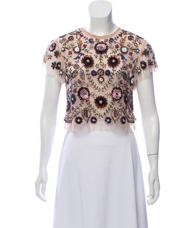 Needle & Thread Embellished Short Sleeve Top Tan Needle & Thread Embellished Short Sleeve Top | The RealReal
