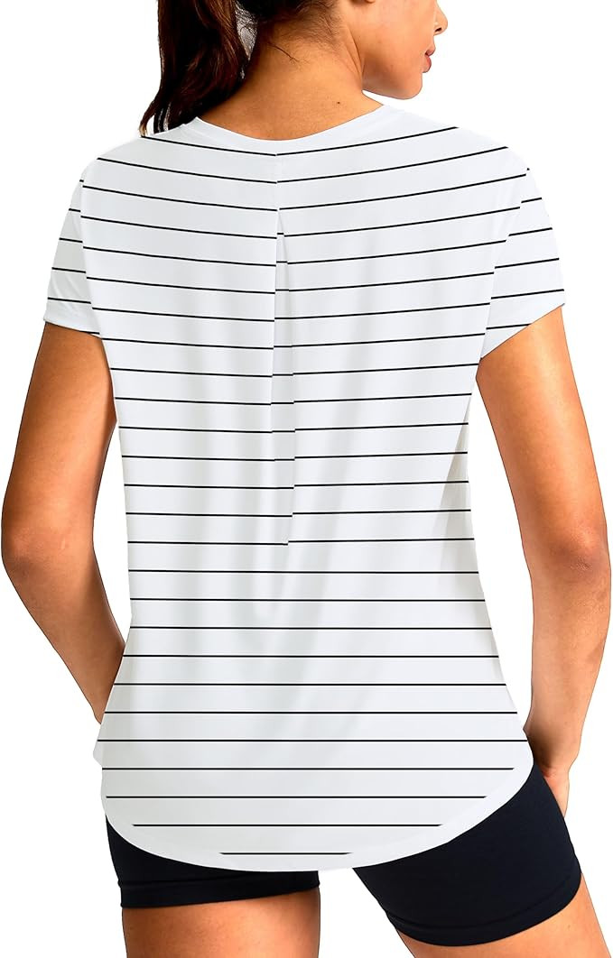 SANTINY Short Sleeve Workout Tops for Women Loose Yoga T-Shirts Sun Protection Breathable Running... | Amazon (US)