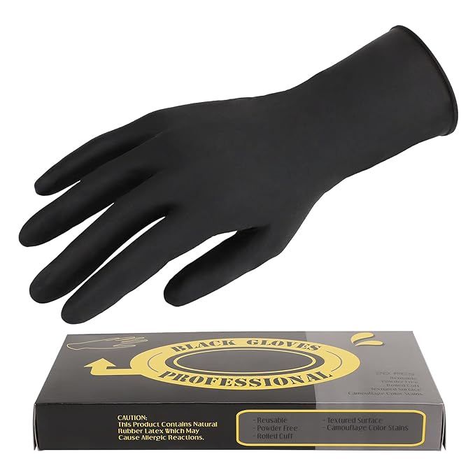 Segbeauty 20 Counts Hair Dye Gloves, Medium Black Reusable Rubber Gloves, Powder Free Rubber Late... | Amazon (US)
