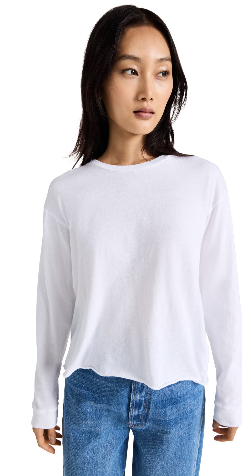 MOTHER The Long Sleeve Slouchy Cut Off Tee | SHOPBOP | Shopbop