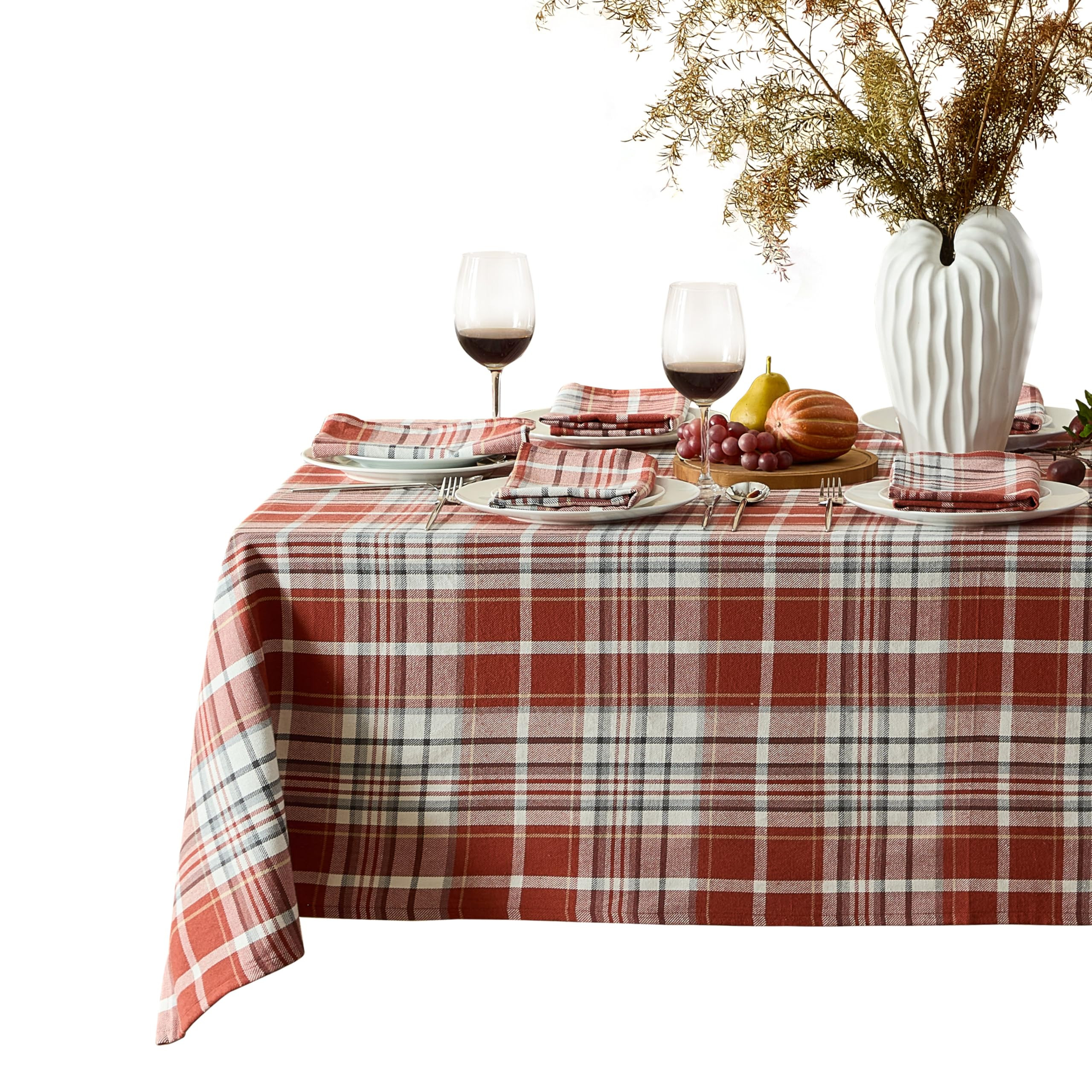 Home Bargains Plus Felix Red Plaid Fabric Thanksgiving Tablecloth, Classic Woven Gingham Check, E... | Amazon (US)