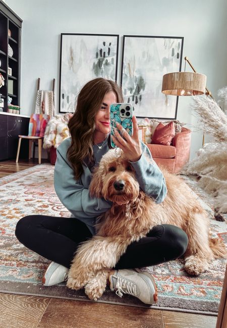 cozy with my greta girl | size large in this monogrammed sweatshirt and size small in my leggings. sneakers are tts

#LTKunder50 #LTKstyletip #LTKhome