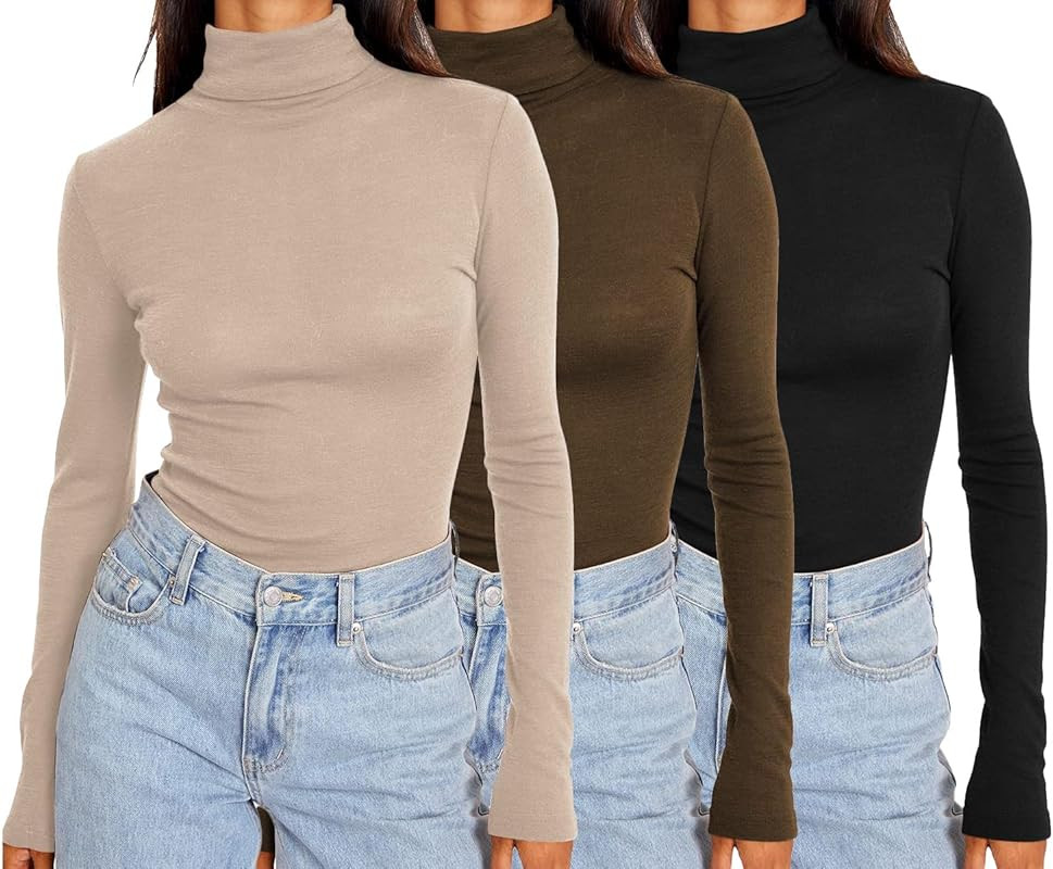 SUNBS Womens 3 Piece Turtleneck Long Sleeve Shirts Mock Neck Fall Fashion 2023 Slim Fit Winter Th... | Amazon (US)