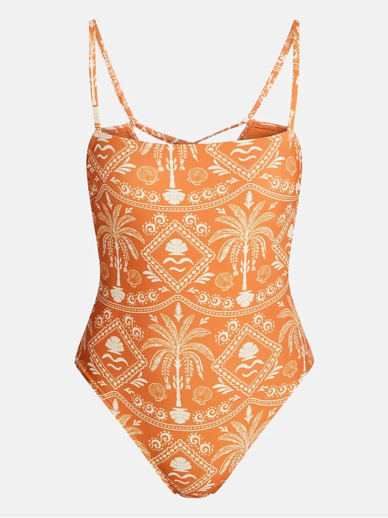 Time and Tru Women's and Women's Plus Lace Up One Piece Swimsuit, Sizes XS-3X | Walmart (US)