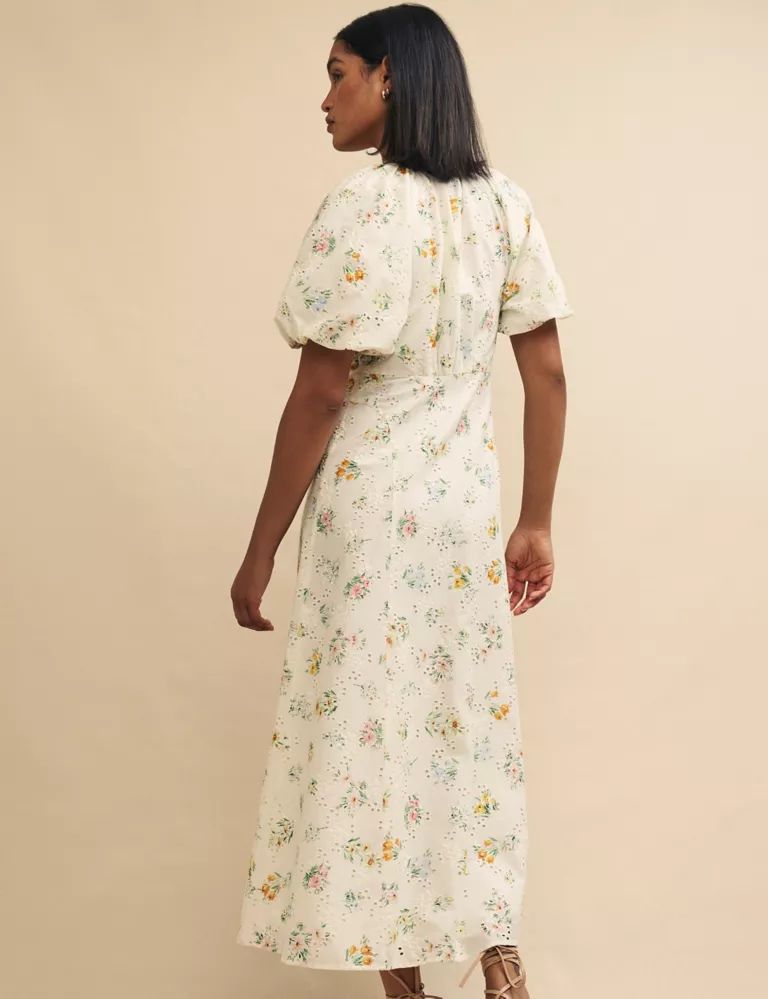 Pure Cotton Floral V-Neck Midaxi Waisted Dress | Marks & Spencer (UK)